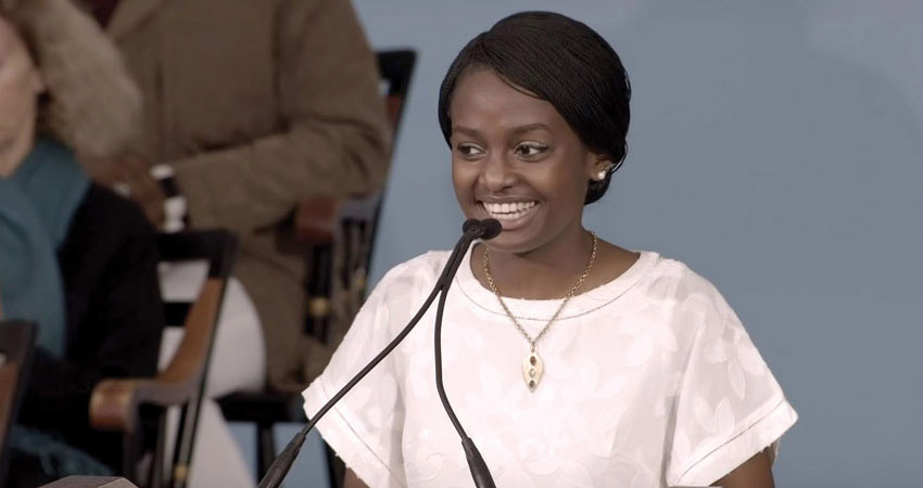 Eunice Mwabe ’19 was one of two student orators for Harvard’s Class Day. During her address on May 29, she encouraged recent grads to interact actively with people of diverse backgrounds.   Mwabe, who served as co-president of Christian Union in 2018-19, penned her speech as a reflection of her experiences as a foreign student at Harvard. Rather than operating in an echo chamber, the Kenyan urged classmates to spend time with people from a variety of backgrounds and seek out new experiences. Mwabe especially implored members of the Class of 2019 to show empathy to the disadvantaged and marginalized. 